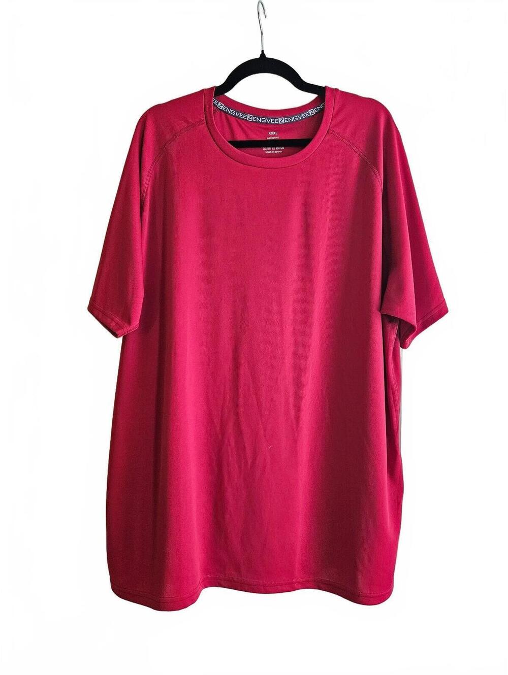 Zengvee Men's Red Polyester Short-Sleeve Athletic T-Shirt XXXL-Workout Ready!
